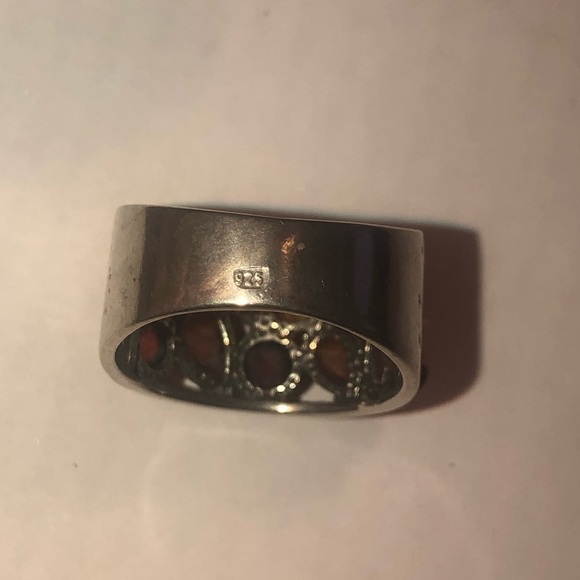 VTG Sterling & Amber Multi Colour Stone Wide Band  Ring Approx Sz 5.5 - Picture 5 of 7